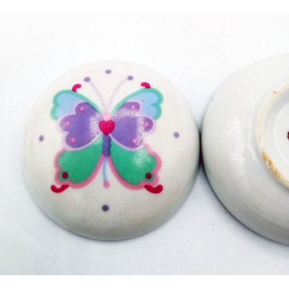 Butterfly Trinket Box Painted Porcelain Vintage 1989 Jewelry Holder 2.5 Inches - Picture 10 of 13